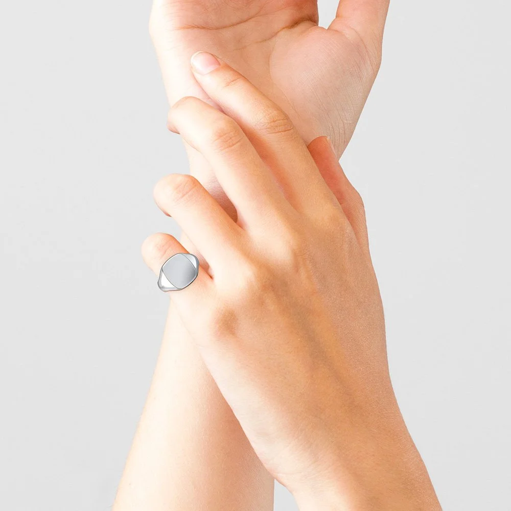 Heavy Weight 18ct White Gold Square Signet Rings — Laser